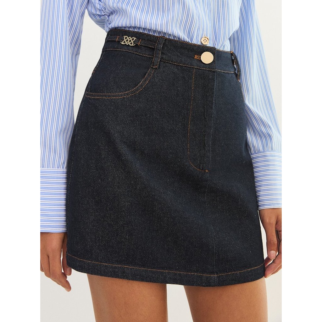 [Pomelo] กระโปรงยีนส์สั้นเอวสูง / High Rise Denim Mini Skirt