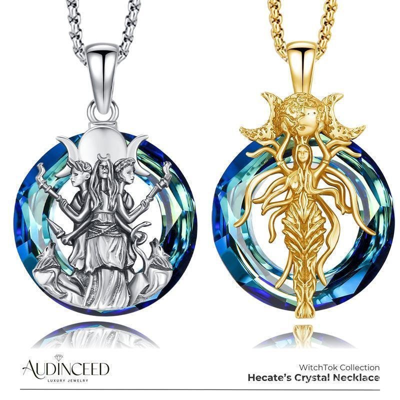 Audiceed Hecate Life สร้อยคอคริสตัล, S925 เงินสเตอร์ลิงหรูหรา Hekate Hecate Triple Goddess Witchcraf
