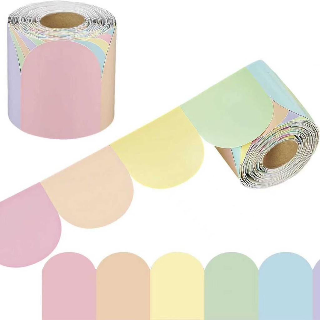 5M Pastel Rainbow Arch Scalloped Border สติกเกอร์กาวสําหรับห้องเรียน Bulletin Board DIY Craft
