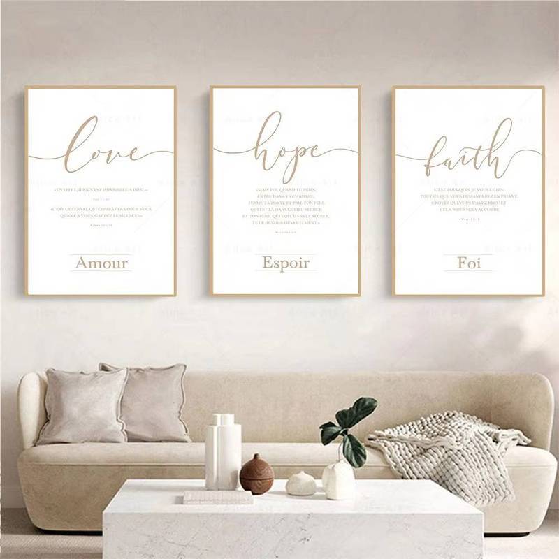 Faith Hope Love Bible Verse French Wall Art Poster and Canvas Painting Nordic Wall Picture for Livin
