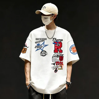 Y-T🧸เสื้อยืดชาย เสื้อยืด oversize ผ้าฝ้าย100% ไม่ต้องรีดผ้า สวมใส่สบาย วินเทจ ผ้านิ่ม ลาย "CHAMP R" แนวสตรีท