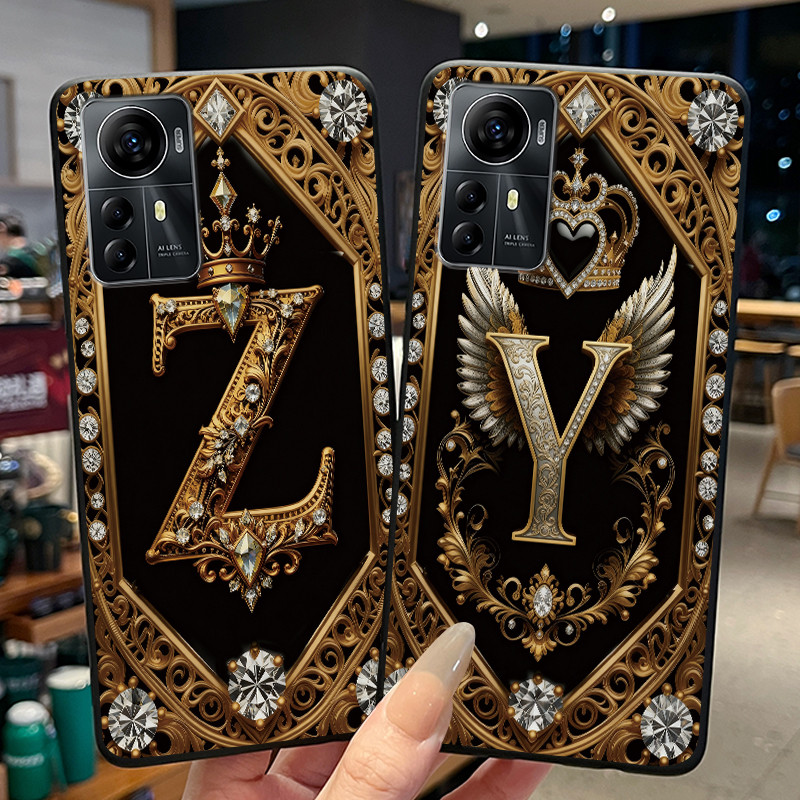 เคสโทรศัพท์สําหรับ ZTE Blade A72s/Optus X Max/Blade V41 SMART ซิลิโคนสีดํานุ่มปกหลังตัวอักษรเริ่มต้น
