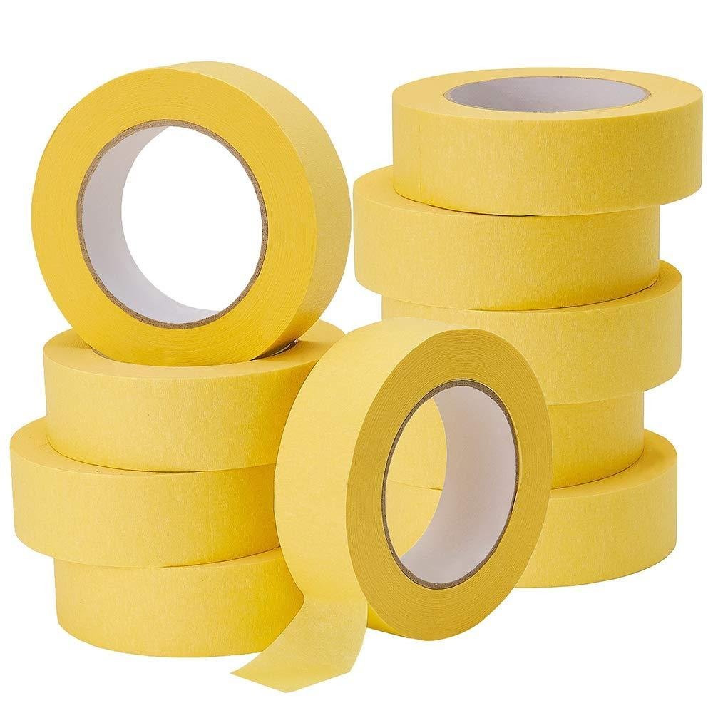 Lichamp 10-Pack Automobile Refinish Masking Tape สีเหลือง 36mm x 55m, รถยนต์ยานพาหนะ Auto Body Paint