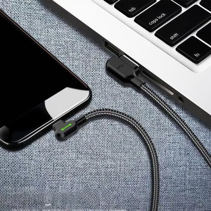 WILI สาย USB C ยืดหยุ่น 90 องศาสําหรับเล่นเกมและการชาร์จสายถักสําหรับงานหนัก
