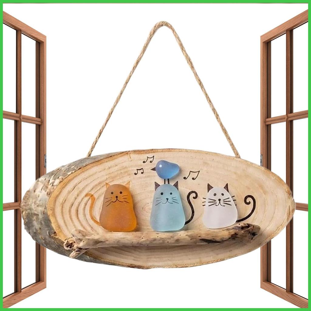 Sea Glass Cat Window Decor สนุก Sea Glass จี้น่ารัก Wall Art จี้แมวสําหรับห้องนั่งเล่นห้องนอนห้องโถง
