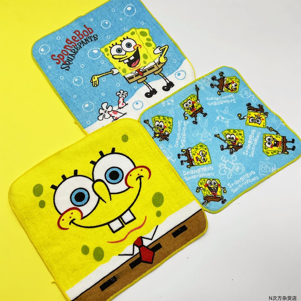 SpongeBob SquarePants Pie Big Star Octopus Brother Crab Boss Small Square Towel Towel Towel ผ้าเช็ดห