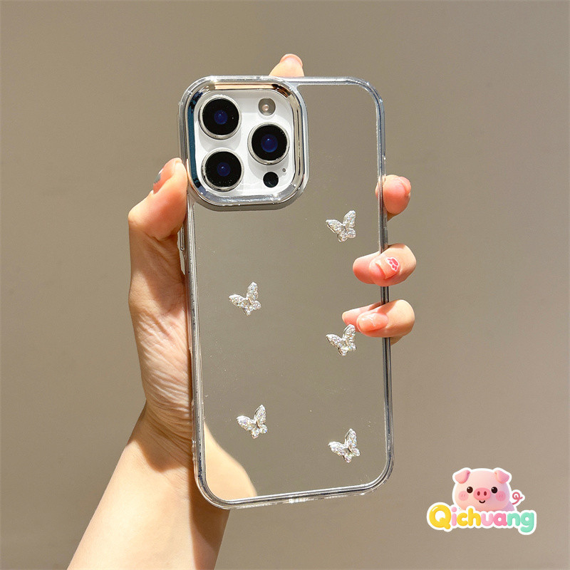 กระจกแต่งหน้ากรณีเงาRhinestone ButterflaiesสําหรับRealme GT 8 7 6 5 Pro 3 Neo 8 7X 7 6 5 SE 240W V70