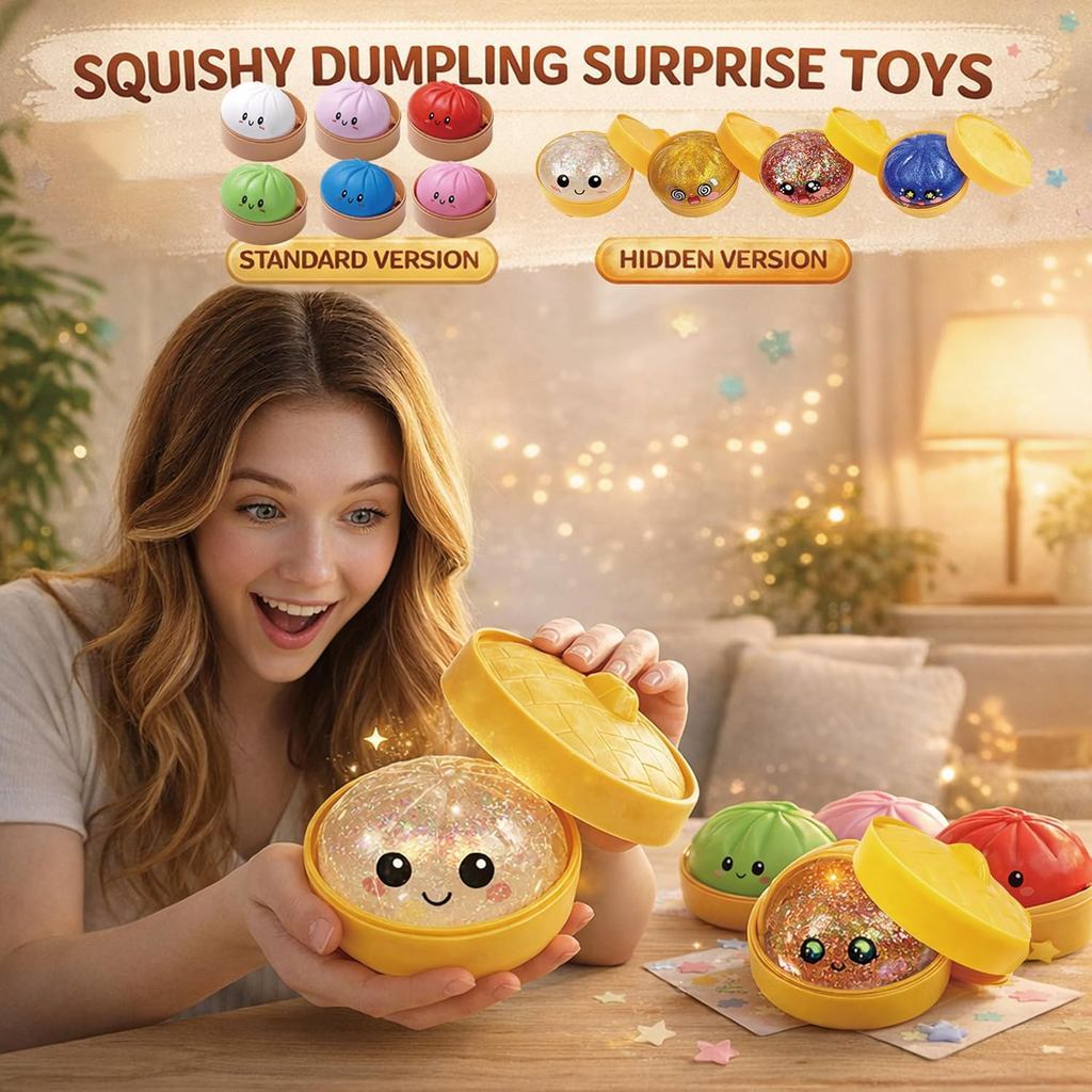 Hot Glitter Dumpling Glitter Dumpling Squishy พร้อมกล่องเกี๊ยว Sensory Squeeze ของเล่นสําหรับความเครียดบรรเทาของเล่นตลกสร้างสรรค์ของขวัญ