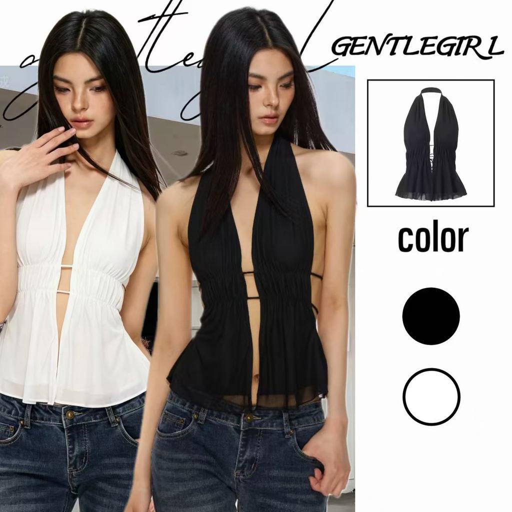 #GG🎀เสื้อสายเดี่ยวสีดำแบบเปิดหลัง ดีไซน์เซ็กซี่และร้อนแรงแบบใหม่ ด้วยดีไซน์เว้าช่วงเอว