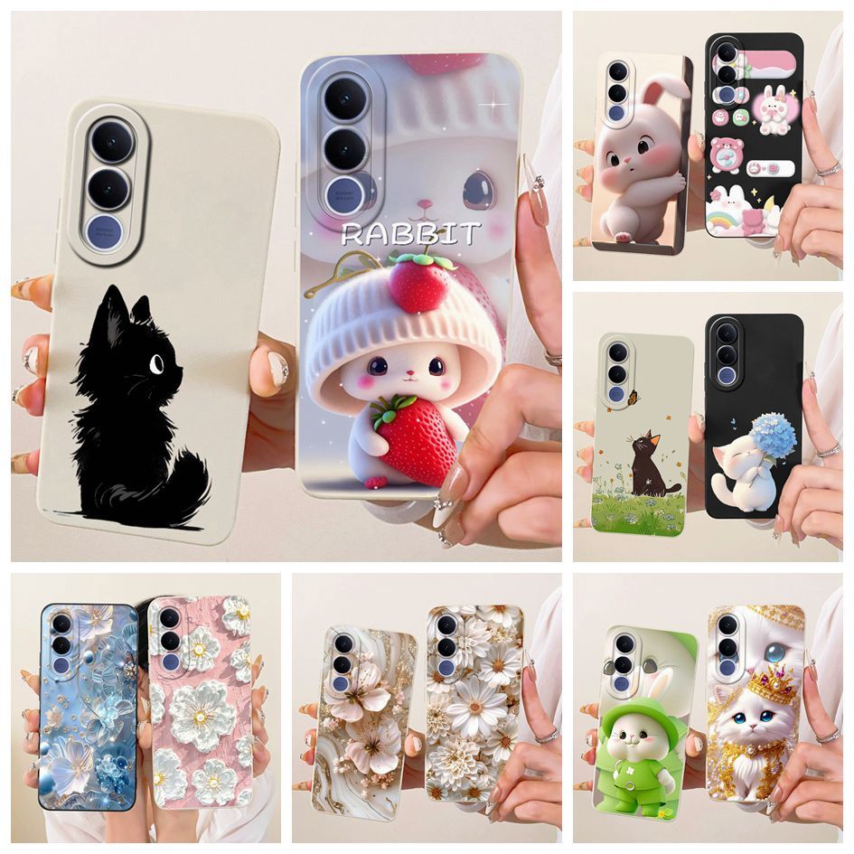 สําหรับ Vivo V70 FE 5G กรณี V2550 ใหม่น่ารักการ์ตูนแมวตลกกระต่าย Candy ทาสีซิลิโคนนุ่มสําหรับ Vivo V70 FE V70FE กันชน