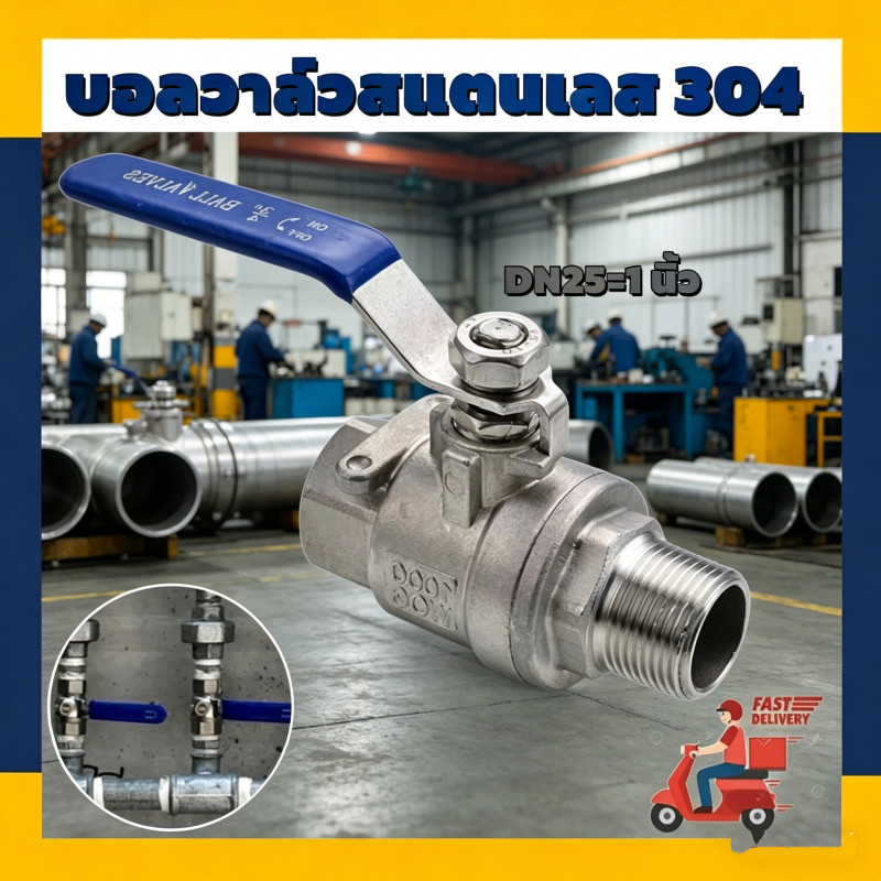 Ball Valve บอลวาล์วสแตนเลส บอลวาล์วเกลียวนอก-เกลียวใน สแตนเลส 304 รูเต็ม ขนาด 1 นิ้ว