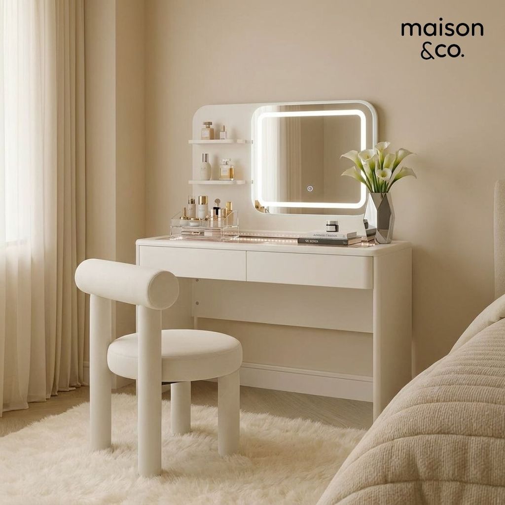 SB Design Square โต๊ะเครื่องแป้งแบบนั่ง รุ่น Hoby สีขาว (100x40x130 ซม.) แบรนด์ MAISON&CO.