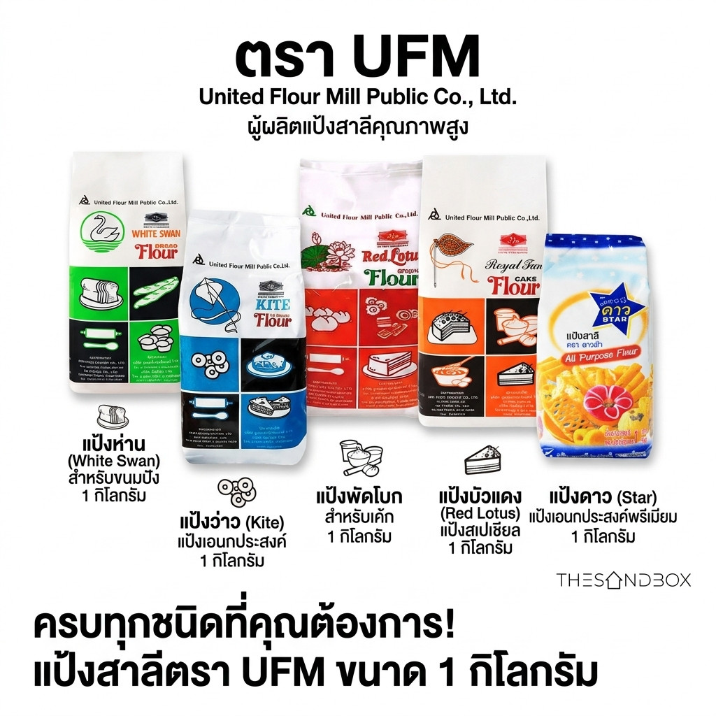 UFM แป้งสาลีเอนกประสงค์ แป้งเค๊ก แป้งทำขนม แป้งว่าว แป้งพัดโบก แป้งบัวแดง แป้งห่าน แป้งดาว ตรา UFM ข