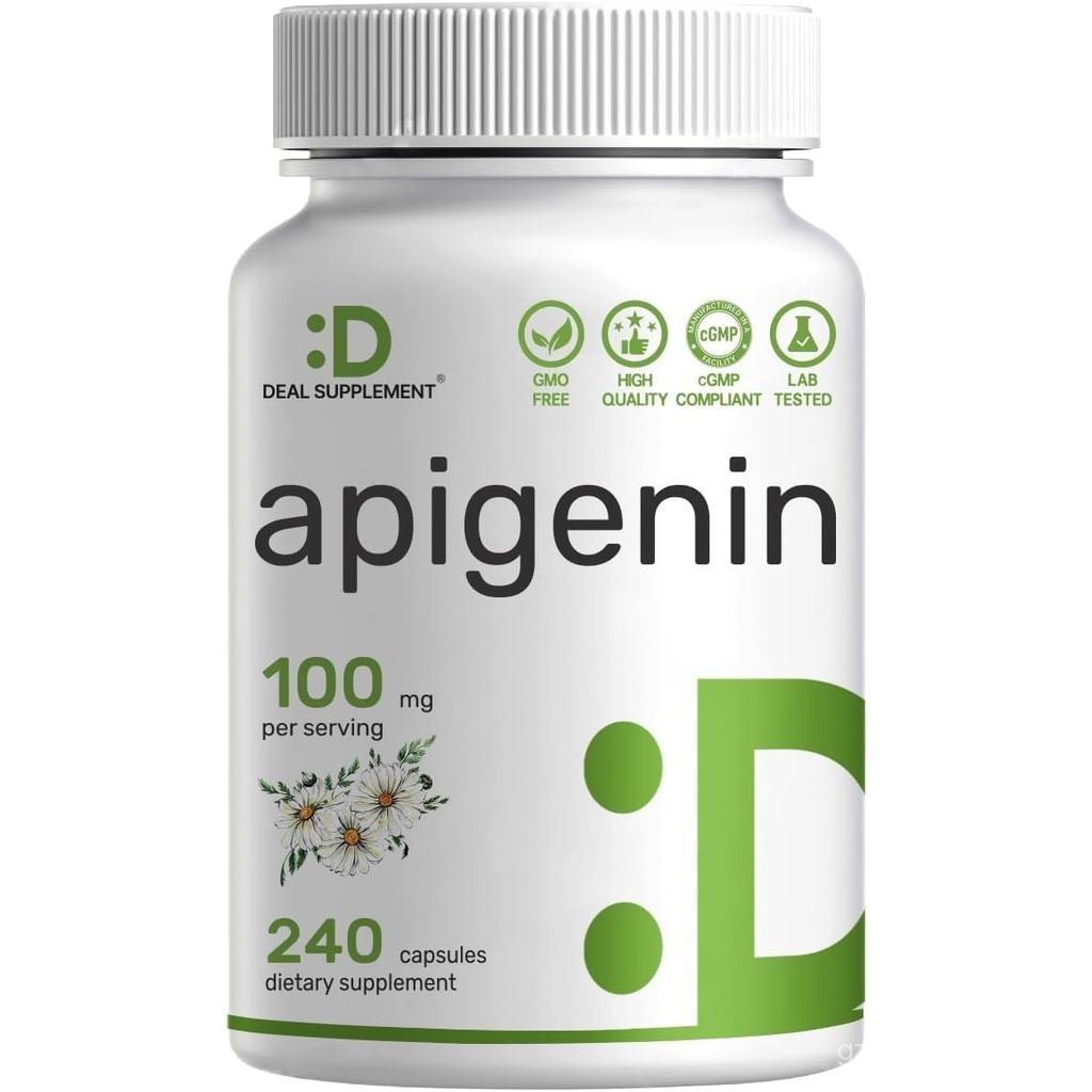 Apigenin, 100 มก. ต่อเสิร์ฟ, 240 แคปซูล – สารสกัดจากพืชดิบจากดอกไม้คาโมมายล์ – Active Bioflavonoids & Antioxidants – & อาหารเสริมผ่อนคลาย – ไม่ใช่จีเอ็มโอ