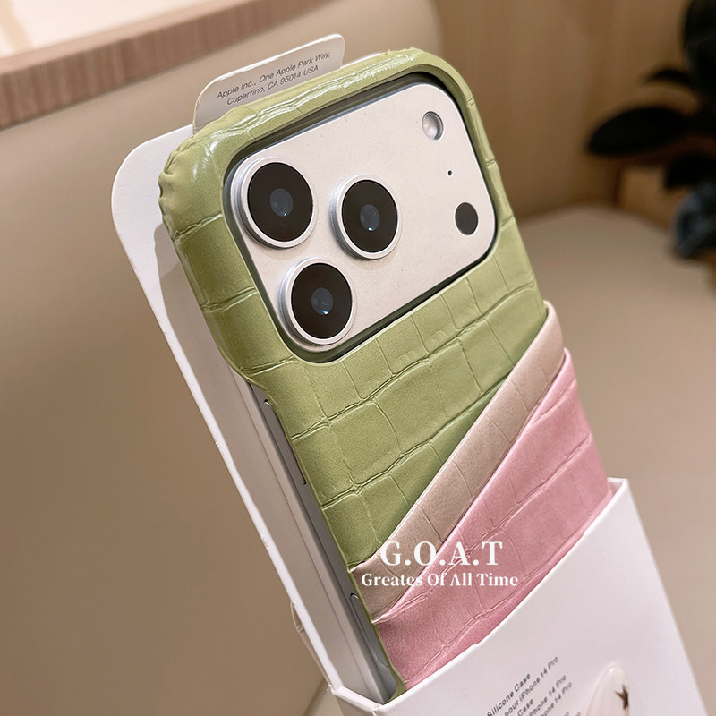 GOAT กระเป๋าการ์ดปิดกั้นสีหนังจระเข้ครึ่งปลอกกระเป๋าเข้ากันได้สําหรับ iPhone 17 16 14 13 15 12 11 pro max iPhone 17 air 16 15 14 plus Anti-Fall ป้องกันปกหลัง