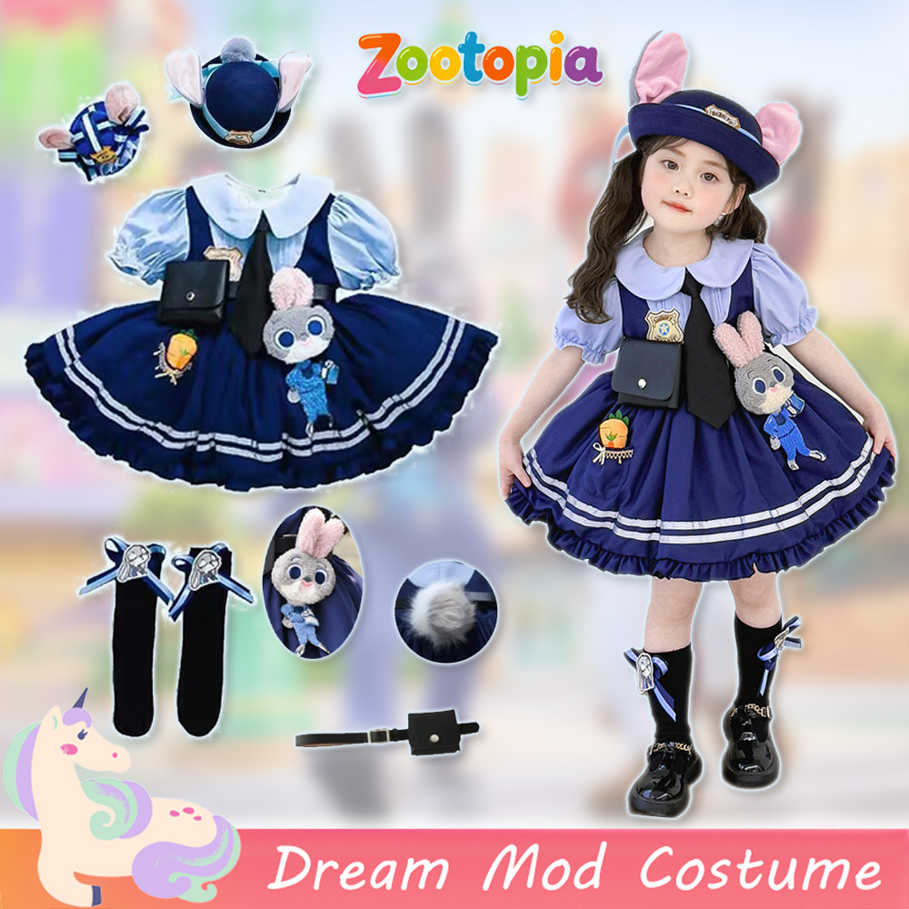 Judy Hopps ชุดสําหรับสาว Zootopia คอสเพลย์เครื่องแต่งกาย Blue Princess Dress Lolita ฮาโลวีนเสื้อผ้าเด็ก