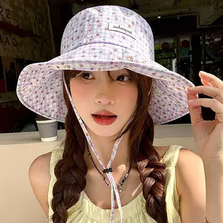 Halo studio พร้อมส่ง 🔥หมวกชาวประมงสไตล์ญี่ปุ่นน่ารัก ลวดลายดอกไม้ ปีกกว้าง เหมาะสำหรับฤดูร้อน