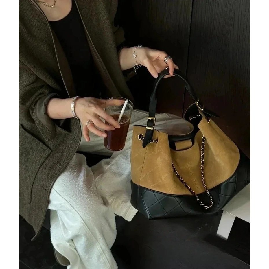 [Tangshi Channel Goods] Channel 25A Shopping Bag Suede hobo Shoulder Handbag Shopping Bag 25A Suede 