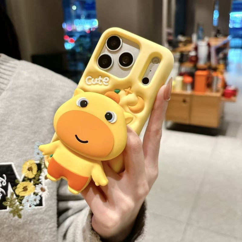 3D Telescopic Bracket การ์ตูน Dolphin ซิลิโคนเคสโทรศัพท์สําหรับ iPhone 11 12 13 14 15 16 17 Pro Max ซิลิโคนอ่อนนุ่มฝาครอบป้องกัน