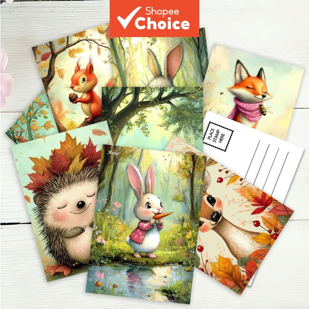 Healing-style 32 ชิ้น Hand-painted Forest Animal ตกแต่งโปสการ์ด,หนา,การพิมพ์ความละเอียดสูง,สติกเกอร์ตกแต่ง,ของที่ระลึก,สะสมและมีจดหมาย