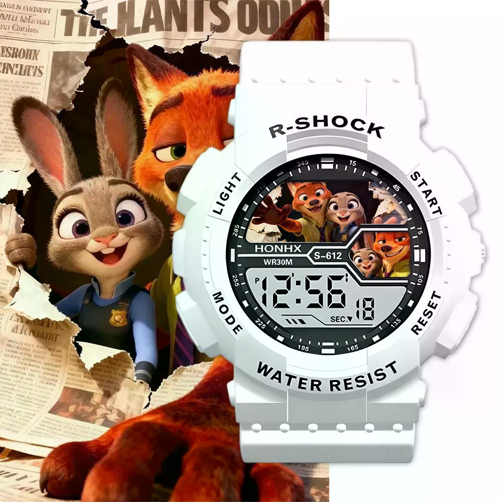 Crazy Zoo นาฬิกาอิเล็กทรอนิกส์กันกระแทกนักเรียนสไตล์เดียวกันสองมิติ Judy Nick Luminous Watch นาฬิกาวันที่