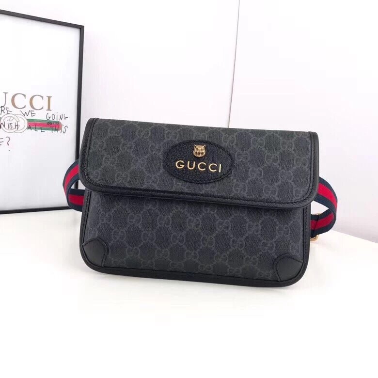 Gucci/Gucci Influencer กระเป๋าคาดเอวหัวเสือสไตล์เดียวกัน GG พิมพ์สไตล์เดียวกัน 493930 Unisex Tiger H