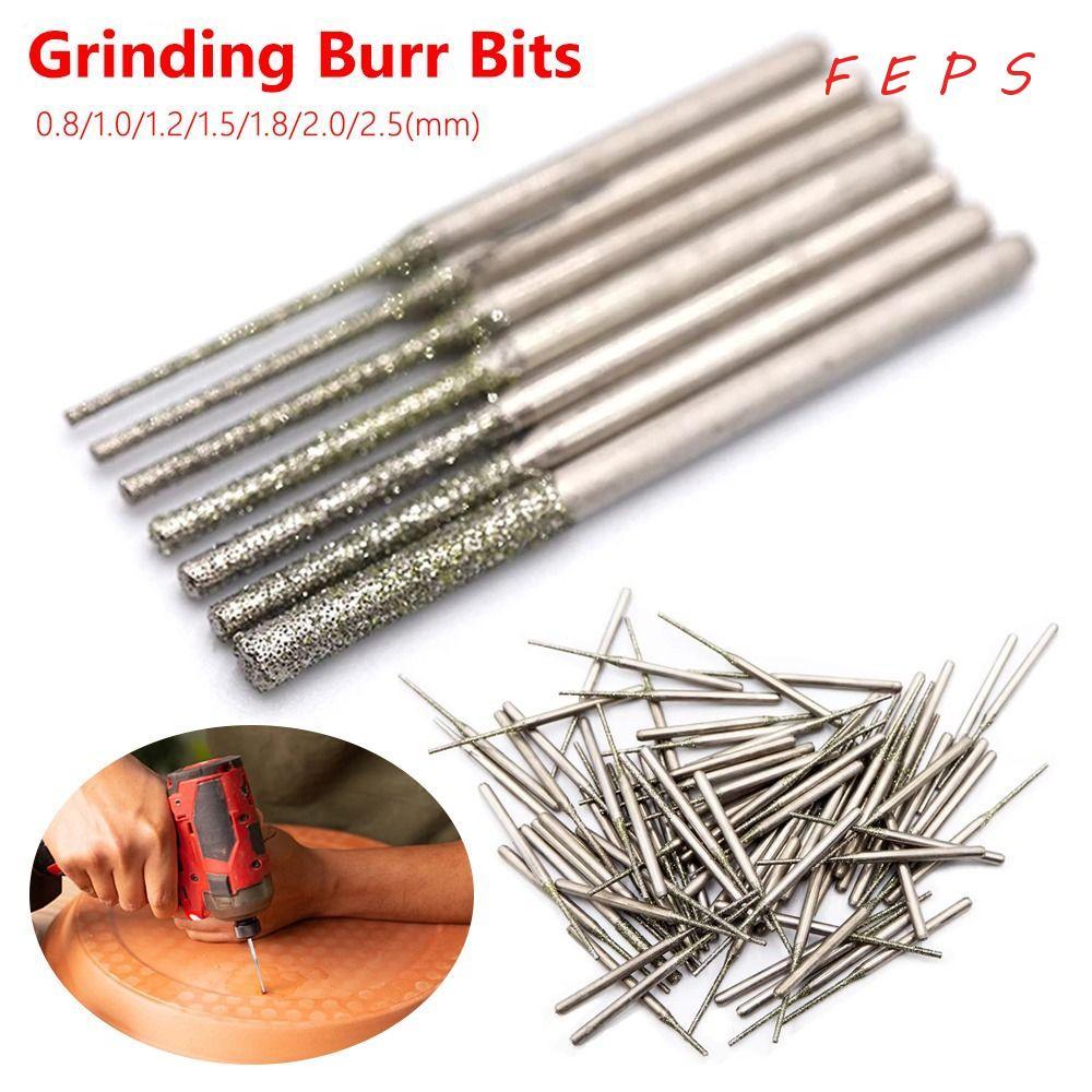 FEPS 10 ชิ้นเพชรเคลือบเจาะ Bits, 2.35 มม. Shank 0.8-2.5 มม.หัวขัด,เงินบด Burr Bits สําหรับเจาะแก้วงานไม้