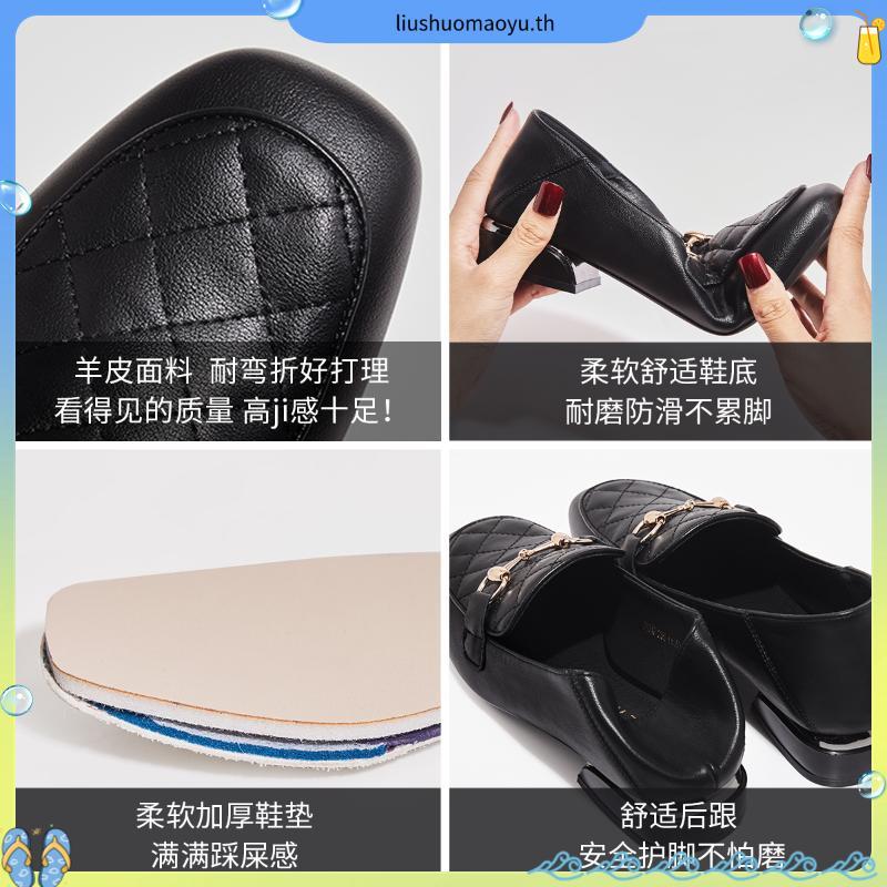 FOXER รองเท้าโลฟเฟอร์หนังสไตล์ใหม่ผู้หญิงแฟชั่นสแควร์รูทลําลองนุ่มสบายน้ําหนักเบารองเท้าผู้หญิง