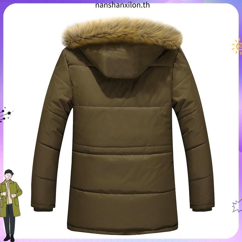 10112MM เสื้อโค้ทผู้ชาย หนามาก แต่งฮู้ดเฟอร์ กระเป๋าใหญ่ ❄ กันหิมะ