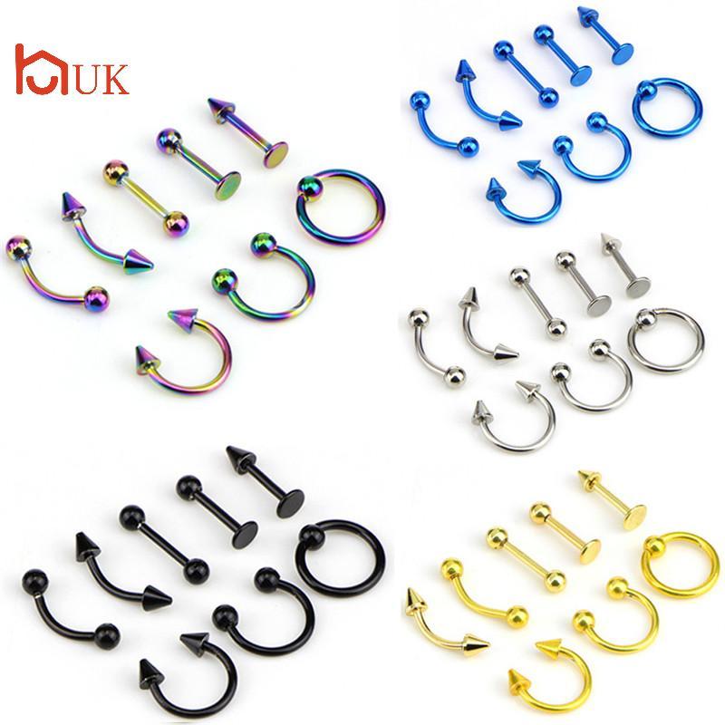 UK ผสม 8PCS 16G สแตนเลส Helix เจาะเครื่องประดับหูคิ้วจมูก Lip แหวน TH