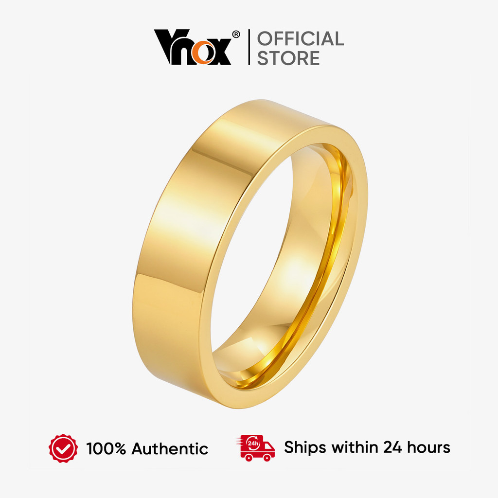 Vnox 18K Gold-Plated สแตนเลสสตีลแหวน Unisex,งานแต่งงานแหวนสําหรับคู่ของขวัญเครื่องประดับสําหรับสวมใส่ทุกวัน
