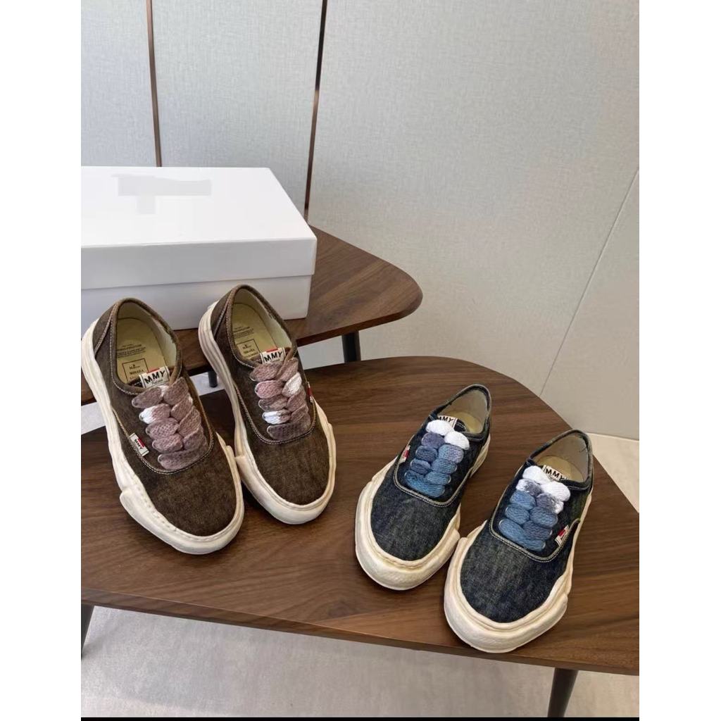 MMY ใหม่การจับคู่สี Distressed Denim รองเท้าผ้าใบหนา Soled