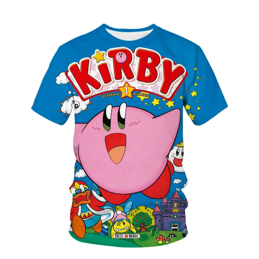 Kirby การ์ตูน 3D พิมพ์เด็กแขนสั้น Tee คอคลาสสิกสําหรับ Play School Outdoor Leisure Occasion