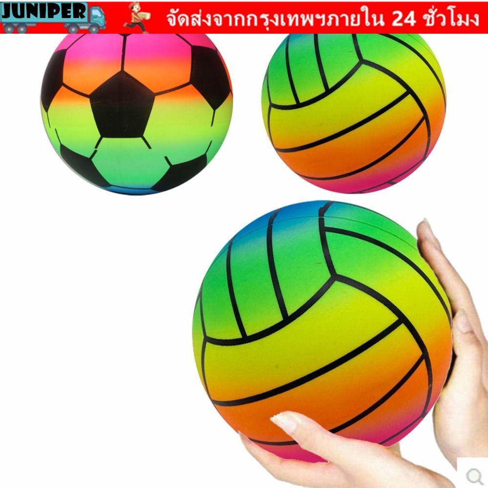 JUNIPER ลูกบอลชายหาดแบบเป่าลม, ลูกบอลชายหาดสีรุ้งหนา 22 ซม., ลูกฟุตบอล PVC ยักษ์ทนทานในร่ม