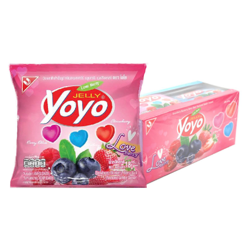 โยโย่ เลิฟ (YOYO Love Berry) เยลลี่เคี้ยวหนึบรูปหัวใจ 18 ก. x 12 ชิ้น