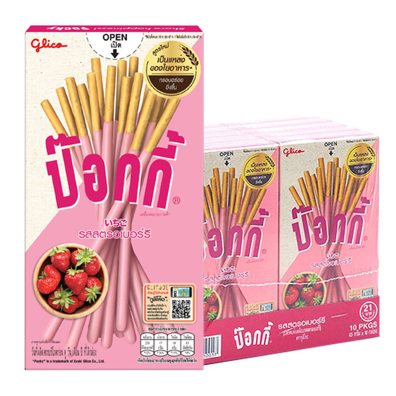 ป๊อกกี้ สตรอเบอรี่ 43 ก. x 10 (POCKY Strawberry 43 g x 10)