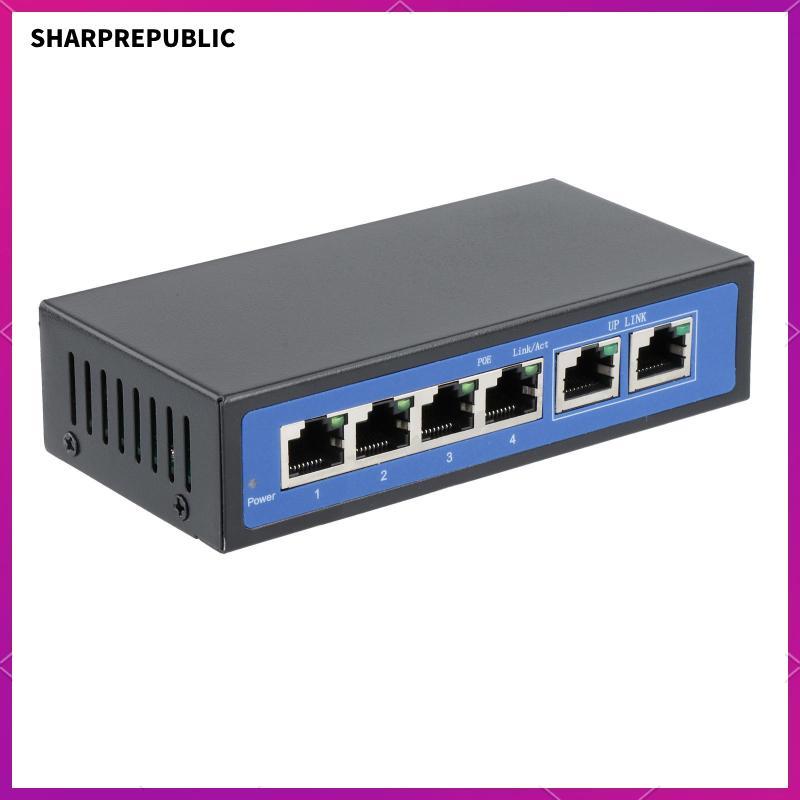 [Sharprepublic] 6 พอร์ต 10/100Mbps 4 POE Port& 2 Uplink Power Over Ethernet Switch Adapter