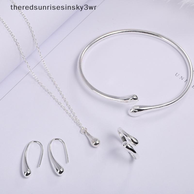 (the) 4 ชิ้นแฟชั่น Teardrop ชุดเครื่องประดับสําหรับผู้หญิงแหวน Nelace สร้อยข้อมือต่างหูชุดสําหรับจัดเลี้ยงงานแต่งงานเครื่องประดับ (TH)
