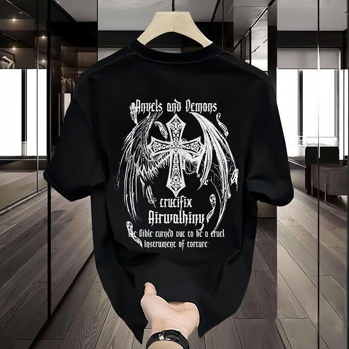 ZY 2026 เสื้อยืดผู้ชาย พิมพ์ลายครอสปีก สไตล์อเมริกัน ทรงหลวม ฤดูร้อน