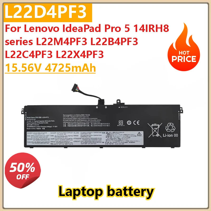 ยี่ห้อใหม่15.56V 4725mAh L22D4PF3 แบตเตอรี่แล็ปท็อปสําหรับ Lenovo IdeaPad Pro 5 14IRH8 series L22M4P