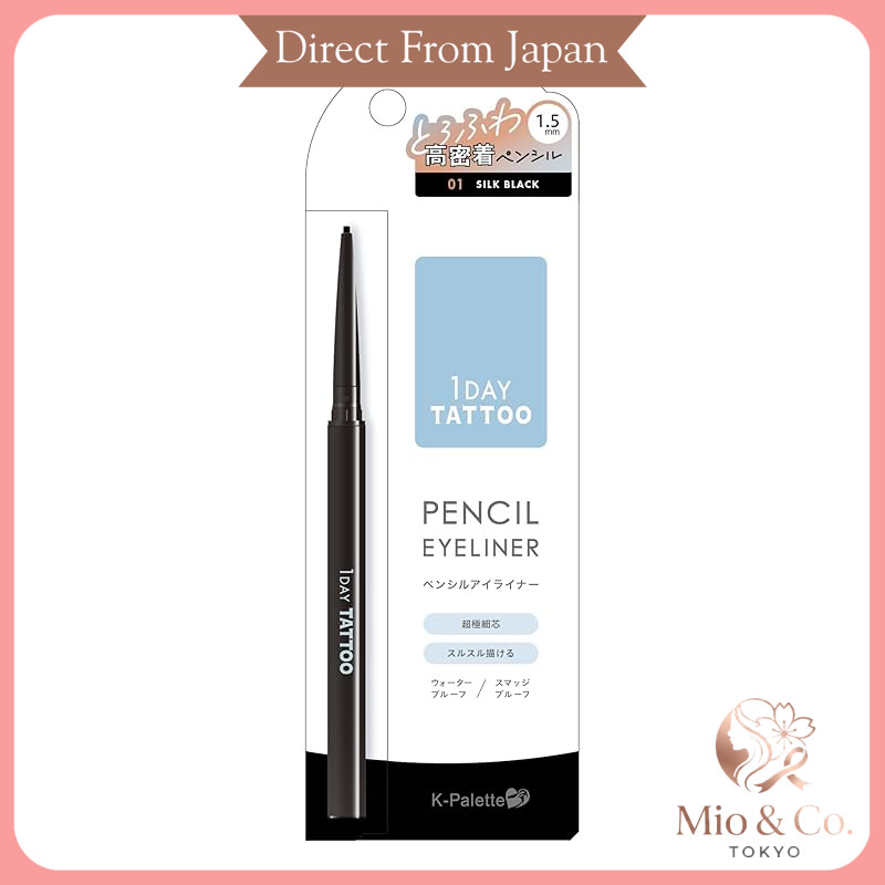 K-Palette 1DAY TATTOO Pencil Eyeliner - Smooth Finish, Long-Lasting Formula, Available in Multiple S