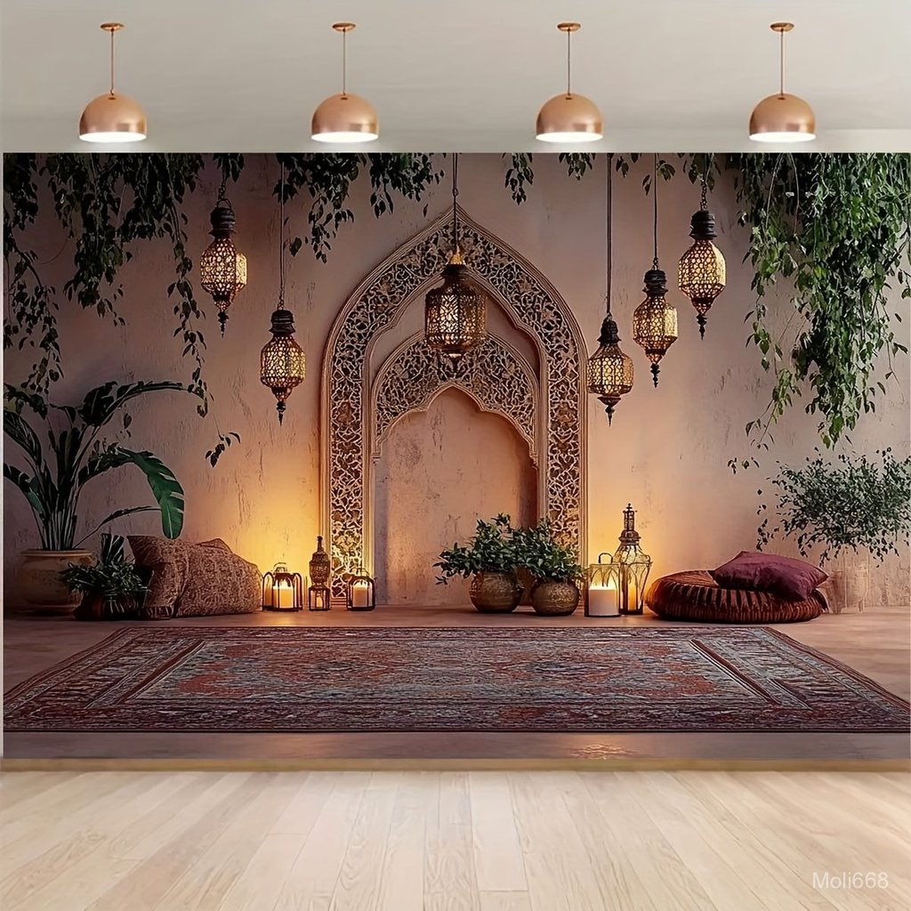 1 Pack 2D Flat Backdrop Photography Cloth - Tropical Arch Mysterious Warm Wind Backdrop Decoration, 