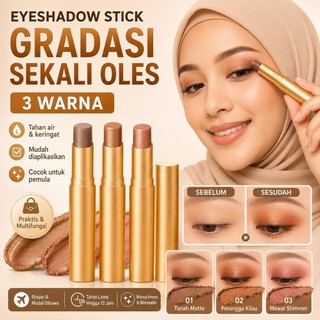 COD/Waterproof Stik Eyeshadow Tiga Warna Dengan Glitter Gradien/Eyeshadow Stick Triple Warna Glitter Emas Tahan Lama/Eyeshadow Stick Glitter/Stik Eyeshadow 3 Warna/Stik Eyeshadow 3 Warna Gradien Matte Kilap Halus