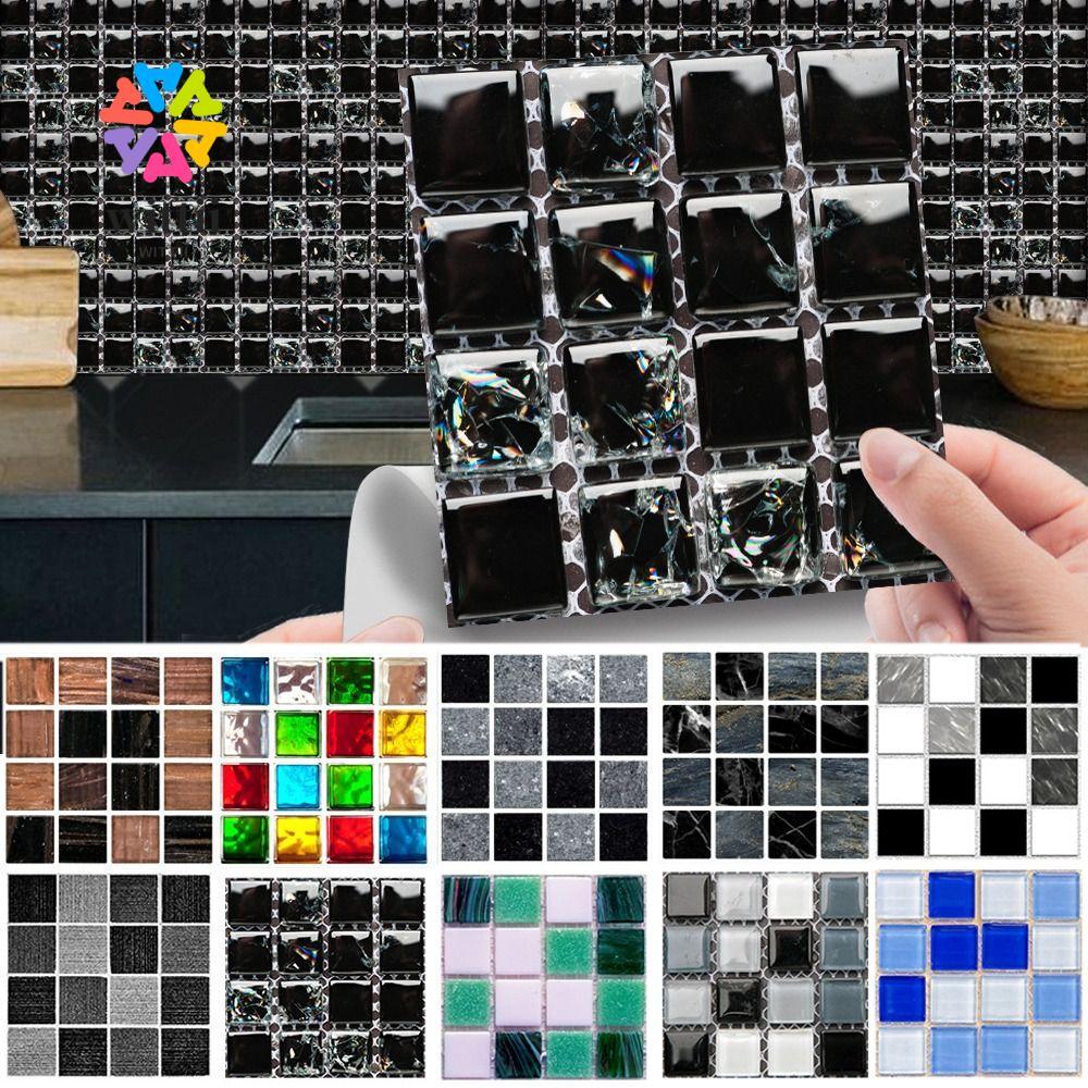WITTII 10PCS สติกเกอร์โมเสค,ที่ถอดออกได้ DIY สติกเกอร์กระเบื้อง, 10x10 ซม.PVC Self-กาวรูปลอกผนังห้องครัวห้องน้ําตกแต่ง