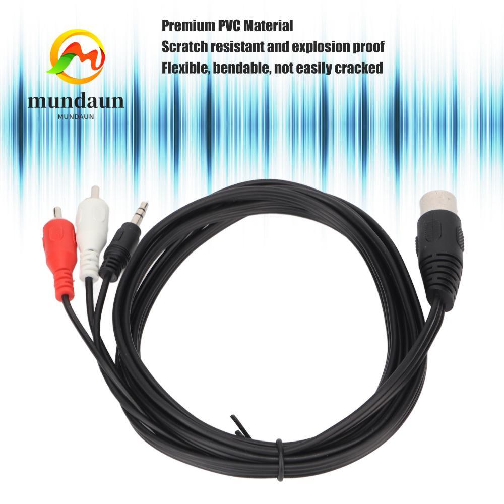 MUNDAUN DIN 8Pin Male Audio Lead, Male to Male Plug and Play DIN 8Pin to 3.5mm + 2RCA Cable, ป้องกัน