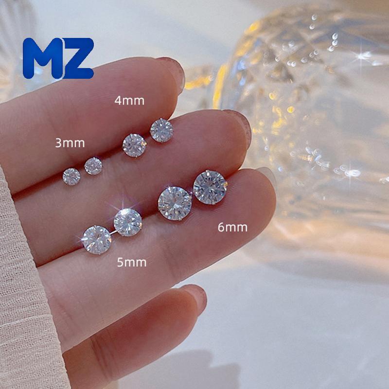 [MZ] 1 คู่เงินคลาสสิกสี่ง่ามเพชรต่างหูสตั๊ดเพทายเรียบง่ายสําหรับผู้หญิง