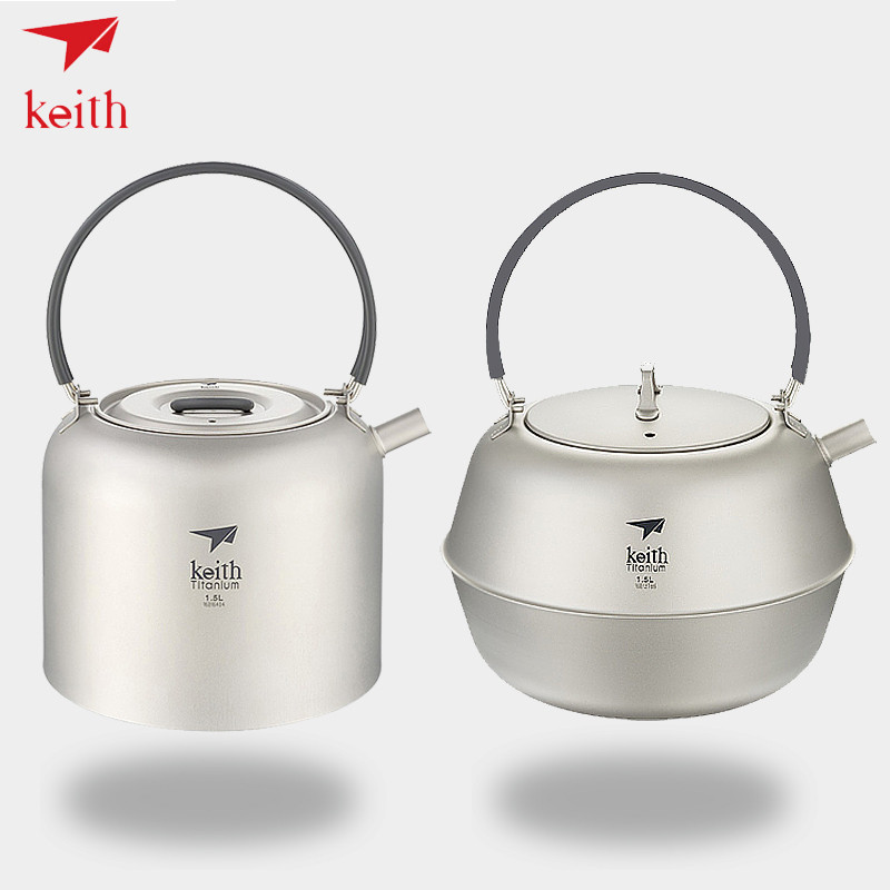 Keith Keith Pure Titanium Kettle กาน้ําชากลางแจ้ง Camping Portable Titanium Alloy Kettle Picnic