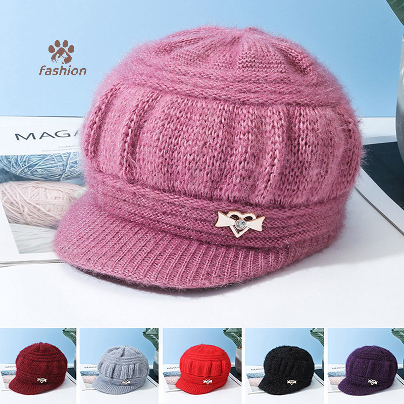 หมวกถักผู้หญิงลายตุ๊กตาสัตว์มีหูยื่น นุ่มสบายอบอุ่น สีดูหรูหรา เรียบง่าย ทันสมัย เหมาะใส่ในฤดูหนาวและฤดูใบไม้ร่วง