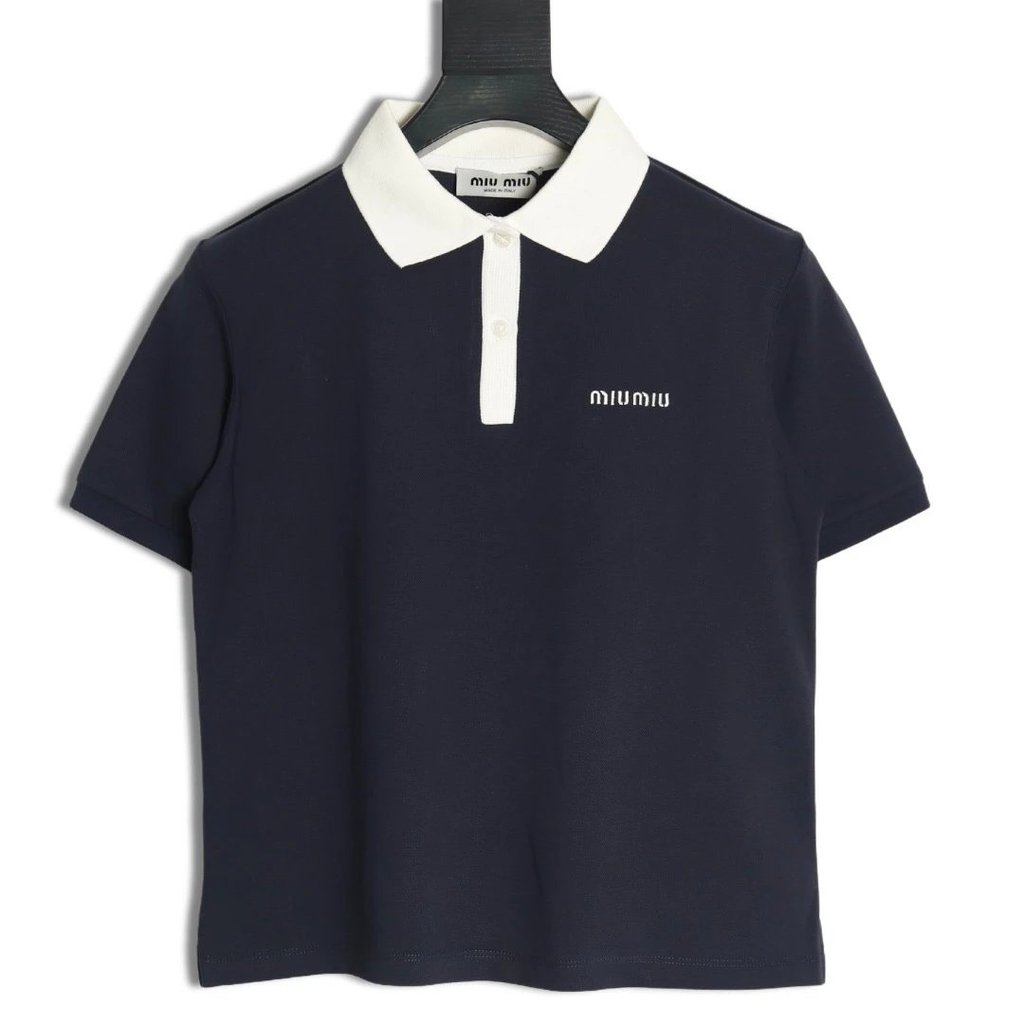 MIUMIU MIU 25SS เสื้อยืดแขนสั้น POLO ปักขนาดเล็ก