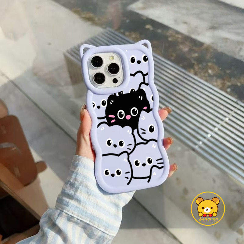 SAMSUNG 3D Waveหูแมวเคสโทรศัพท์สําหรับSamsung Galaxy A12 M12 F12 A11 M11 A10 A10S A02 A02S M02S A22 